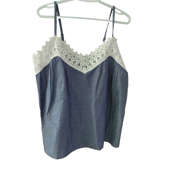 Sundance Tops - Sundance Chambray Lace Trim Adjustable Straps Tank Top Size Large